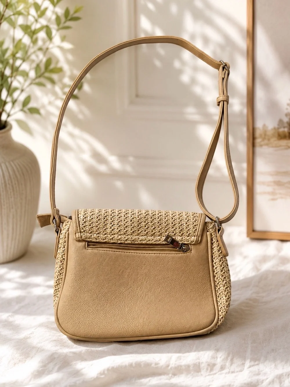 🤍 Jen & Co. Beige Woven Crossbody Bag